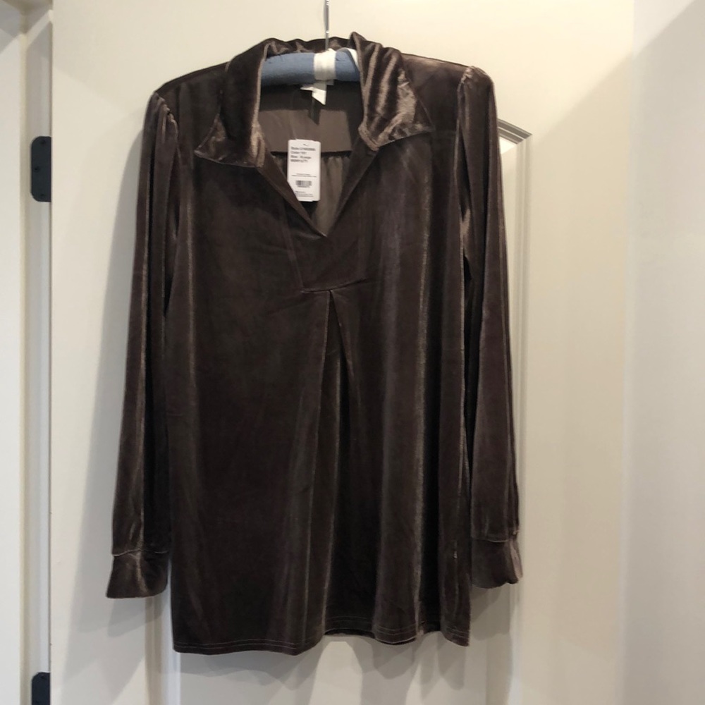 Stretch velvet top—mushroom brown color.
